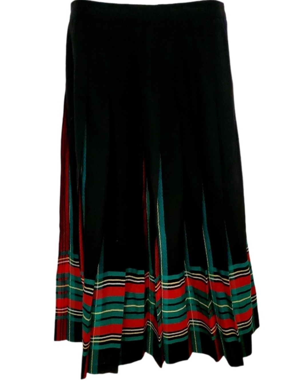 Pendleton Black Skirt with Red & Green Hem Stripes